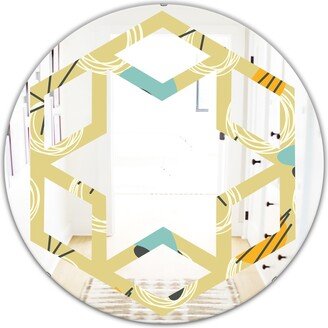 Designart 'Retro Abstract Design II' Printed Modern Round or Oval Wall Mirror - Hexagon Star