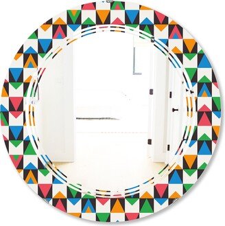 Designart 'Retro Ornamental Design II' Printed Modern Round or Oval Wall Mirror - Triple C
