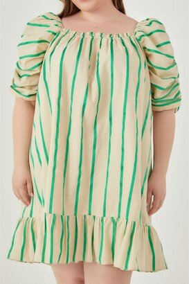 Women's Plus size Stripe Babydoll Dress - Beige/green