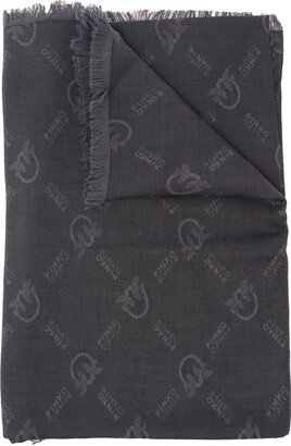 Sciarpa Con Orlo Sfrangiato E Monogram All-over Jacquard In Misto Cotone Grigio Donna