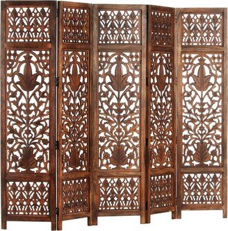 Hand Carved 5-Panel Room Divider Brown78.7x65Solid Mango Wood-AA