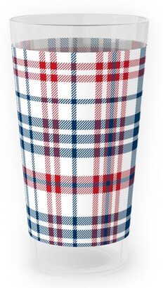 Outdoor Pint Glasses: American Plaid - Blue And Red Outdoor Pint Glass, Multicolor