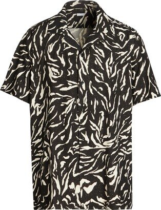 Silk Printed Camp-collar S/sleeve Oversize Shirt Shirt Black