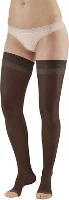 Ames Walker AW Style 45 Women's Sheer Support 15-20 mmHg Compression Open Toe Thigh Highs w/Top Band Black Medium