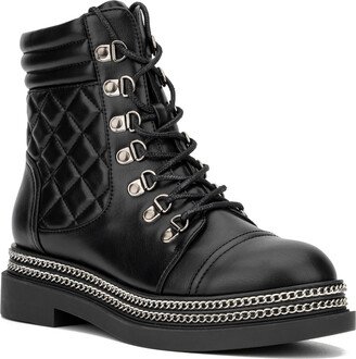 Katelynn Womens Faux Leather Chain Combat & Lace-up Boots