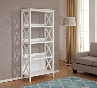 IGEMAN White 67''H Wood Bookcase 4-Tier Bookshelf with Side X-shaped Design