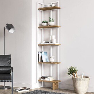 EPOWP 5-Shelf Vintage Industrial Corner Bookshelf, Rustic and Metal Corner Bookcase with Fancy Color Options,Multiple Use Option