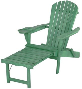 W Unlimited Sea Green Adirondack Foldable Chaise Lounge with cup holder and built-in ottoman