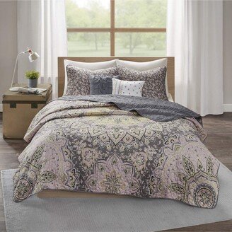 Gracie Mills 4-pc Odette Casual Medallion Bohemian Quilt Set - Twin Xl - Pink/Grey - Pink/grey