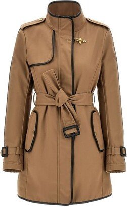 Hook-Embellished Belted Waist Trench Coat