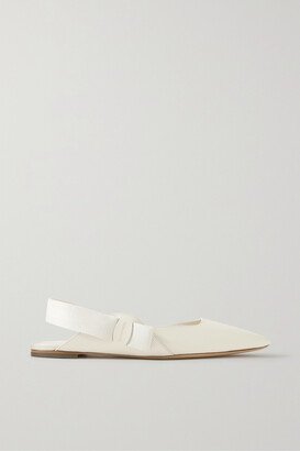 Vania Leather And Grosgrain Slingback Flats - Off-white