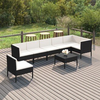 8 Piece Patio Lounge Set with Cushions Poly Rattan Brown-AB