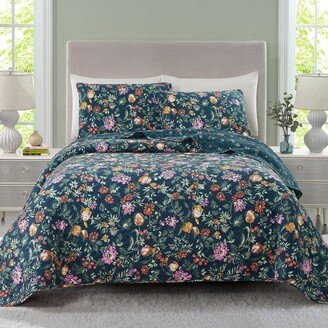 Fresh-Cut Floral Green Quilt Set, King