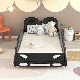 Modern Twin Size Race Car-Shaped Platform Bed with Wheels