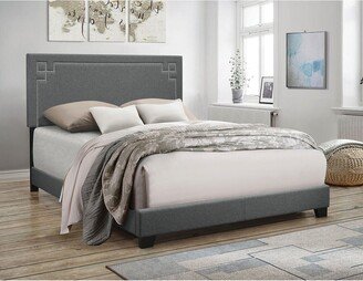 TOSWIN Transitional Style Queen Size Panel Bed Box Spring Required Geometric Pattern, Chrome Finish Bedroom Furniture