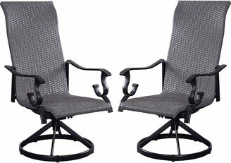 Pebble Lane Living Set of 2 Westin Swivel Rocking Wicker Patio Dining Chairs- Grey