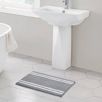 Hotel Border Memory Foam Bath Runner Gray/White