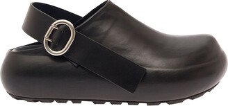 Black Clogs With Ankle Strap In Leather Woman-AA