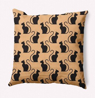 16x16 Spooky Cats Square Throw Pillow Pale Gold