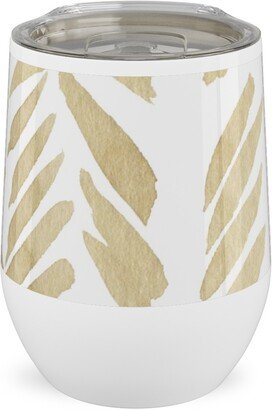 Travel Mugs: Leaf - Gold Stainless Steel Travel Tumbler, 12Oz, Yellow