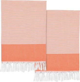 Set Of 2 Elegant Thin Stripe Turkish Aegean Cotton Pestemal Beach Towels