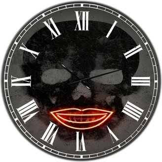Designart Smiling Red Lips Neon Skull Large Modern Wall Clock - 36 x 36
