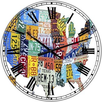 Designart License Plate Map Usa Large Cottage Wall Clock - 36 x 28 x 1