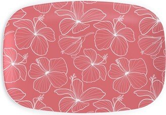 Serving Platters: Hibiscus Line Art - Pink Serving Platter, Pink