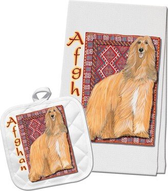 Afghan Hound Kitchen Dish Towel & Pot Holder Gift Set