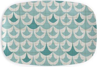 Serving Platters: Rhapsody - Beige And Teal Serving Platter, Green