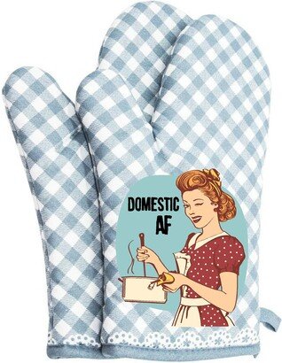 Domestic Af Funny Oven Mitts Cute Pair Kitchen Potholders Gloves Cooking Baking Grilling Non Slip Cotton