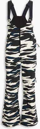 Zip-detailed zebra-print shell ski salopettes