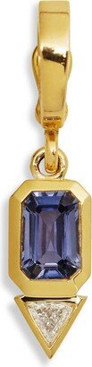 Small Sapphire and Trillion Diamond Charm in Yellow Gold