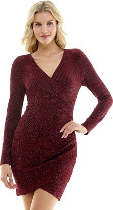 Juniors' Metallic Wrap Dress - Wine/Silver