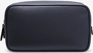 Mens Navy Panama Double zip Leather Washbag