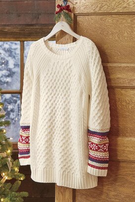 Women's Nordic Cable Sweater - Winter White Multi - PS - Petite Size