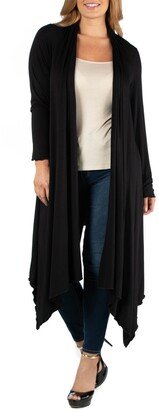 24Seven Comfort Apparel Long Sleeve Knee Length Open Plus Size Cardigan