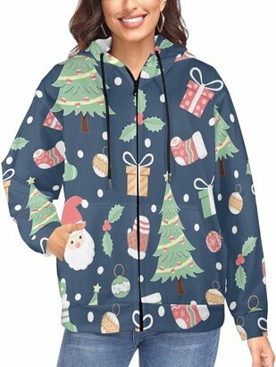 LOSARON Christmas Holidays Cartoon Pattern Women's Casual Fashion Jackets Zipper Drawstring Hooded Jackets Workout Sweat Jackets Fall Outfits XL