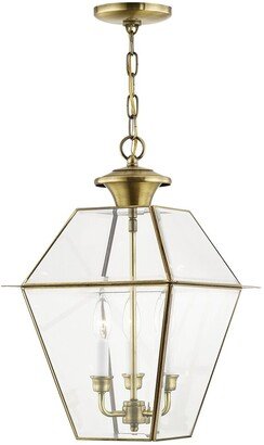 3-Light Antique Brass Outdoor Pendant Lantern