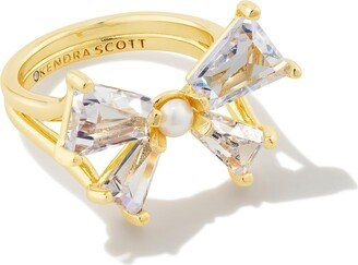 Blair Bow Cocktail Ring Gold White Cz 6