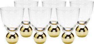 Small Wine Glasses on Gold Ball Pedestal, Set of 6