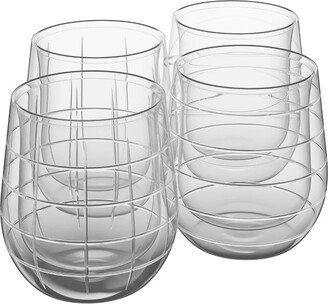 Fifth Avenue Crystal Medallion Double Wall Set of 4, 9 oz, Water Glasses for Cocktails, & More, Textured Etched Patterns