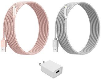 Lightning USB Charge Cord & Adaptor Cube 3-Piece Set - Silver/Rose Gold