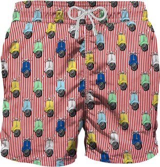 Man Classic Swim Shorts With Vespa Print Vespa® Special Edition