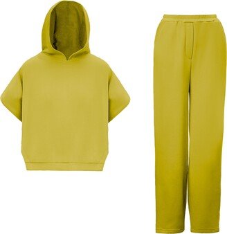 Bluzat Lime Matching Set With Vest Hoodie And Wide Leg Trousers With Side Slit