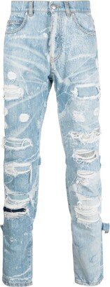 Ripped-Detail Mid-Rise Skinny Jeans