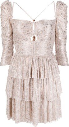 Plissé Effect Tiered Mini Dress