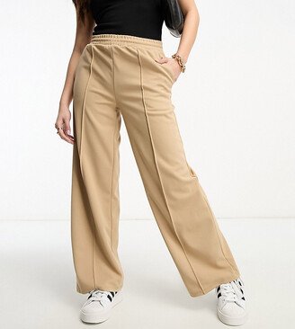 Vila Petite casual wide leg pants with tie waist in camel