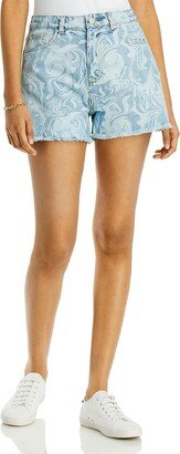 Womens Marble Print Mini Denim Shorts