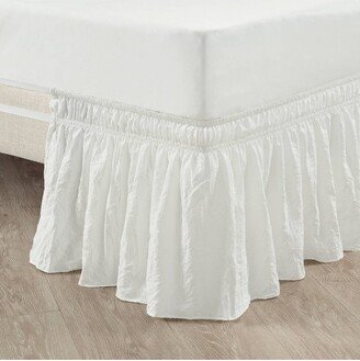 Queen/King/Cal King Ruched Ruffle Elastic Easy Wrap Around Bedskirt White Single